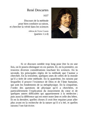 Couverture de Descartes - Discours de la méthode 1-4 (32 pages)